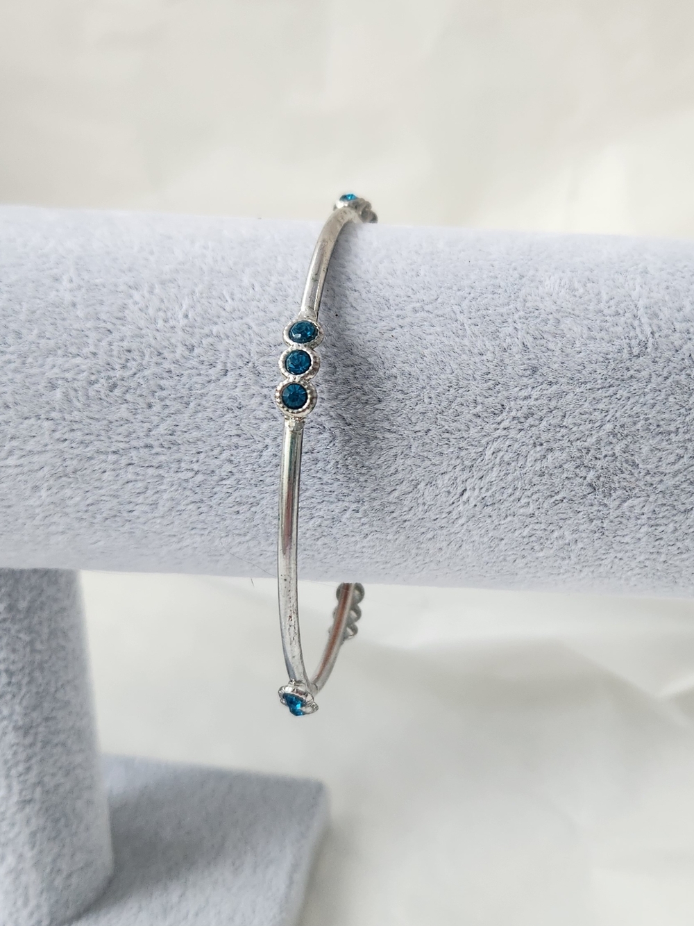 Paparazzi Silver Tone  Blue Crystal Bangle Bracelet